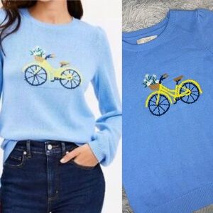 LOFT Blue Bicycle Embroidered Sweater Pullover Cotton Size L